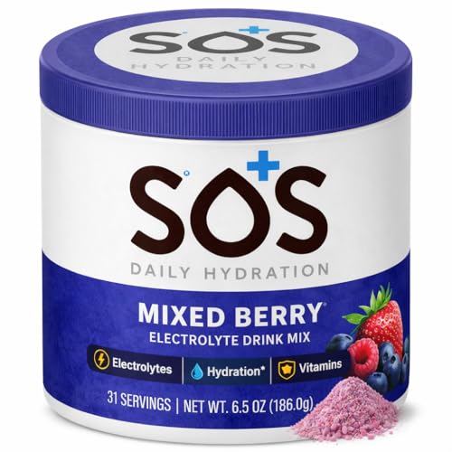 SOS Hydration ORS Electrolyte Powder Stick Packs | Oral Rehydration Solution | Low Sugar | Rapid Rehydration | Made in USA | Keto | Mixed Berry | 31 Servings