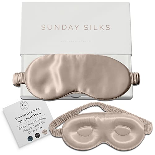 SUNDAYSILKSTM 3D Contoured Silk Sleep Mask | Padded Silk Eye Mask with Eye Cups for Lash Extensions | Blackout, Organic for Women & Men, Perfect for Travel, Slip-Free Deep Sleeping, Antifaz para Dormir