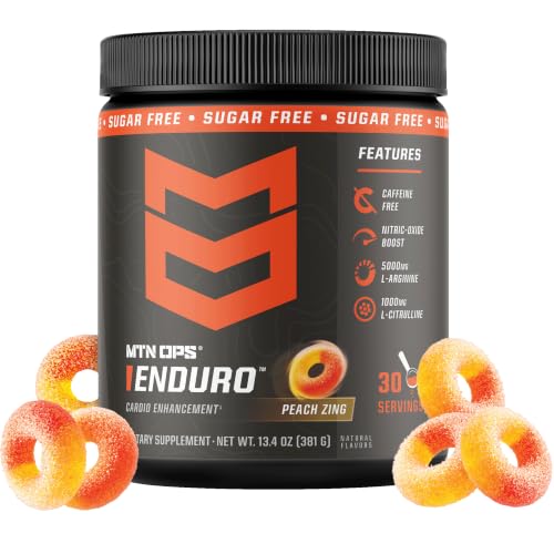 MTN OPS Enduro Nitric Oxide Supplement & Stim-Free Pre Workout - 30 Servings - with Magnesium Citrate, Beet Root Powder, Niacinamide, L Arginine & L Citrulline - Peach Zing Flavor