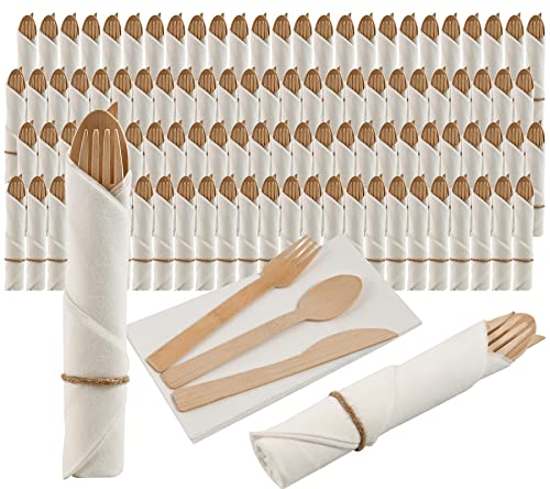Pre Rolled Napkin and Bamboo Cutlery Set