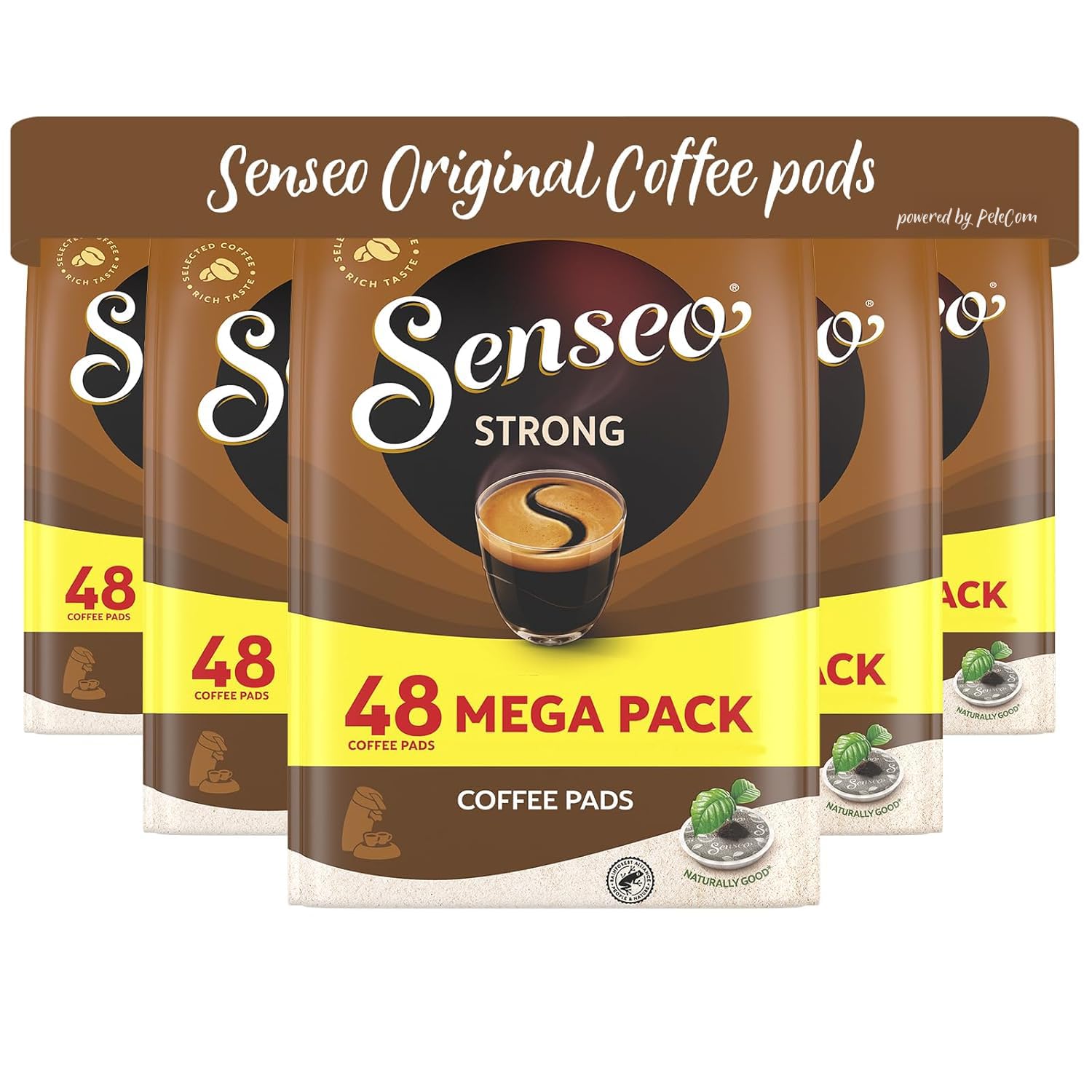 Senseo Strong Dark Roast Coffee Pods  240 Count (5 Packs)  Bold & Full-Bodied Flavor with Rich Crema  Single-Serve Compostable Coffee Pads Compatible with Senseo & PeleCom Machines