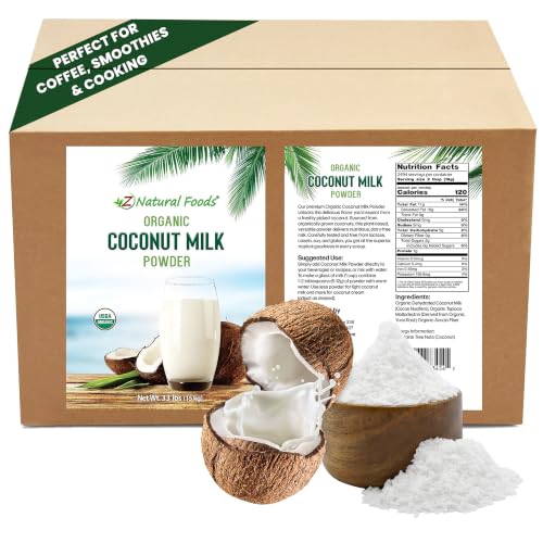 Z Natural Foods Organic Coconut Milk Powder - All-Natural Vegan Dairy-Free Alternative with MCTs - Unsweetened Coconut Creamer for Coffee & Smoothies - Gluten-Free, Non-GMO, 33 lbs