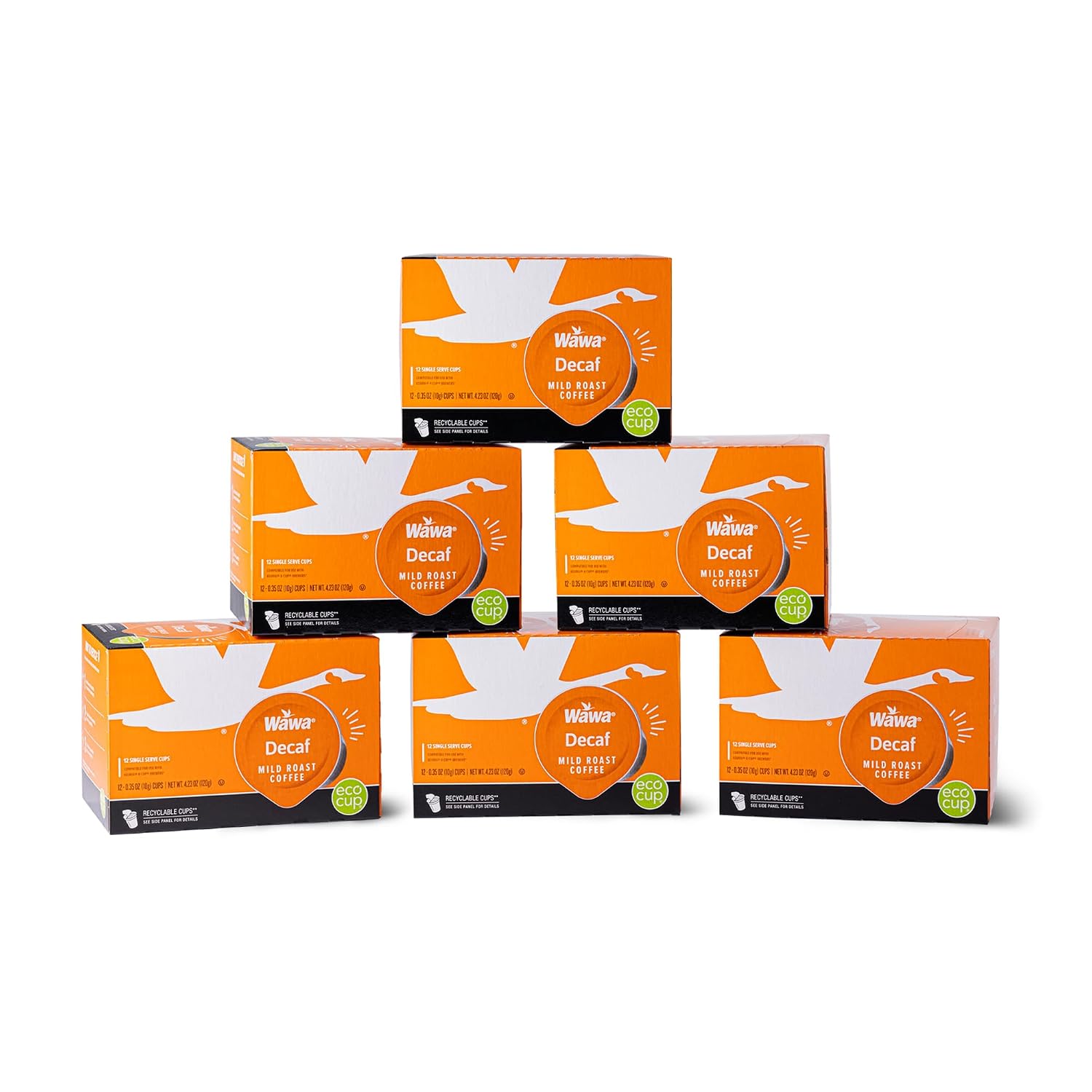 Wawa Mild Roast Single Cup Decaf Coffee Pods, 72 Pods, 6 Boxes, Regular Smooth & Balanced Classic Decaf Blend, Single Serve, 100% More Responsibly Sourced from Rainforest Alliance Certified Farms