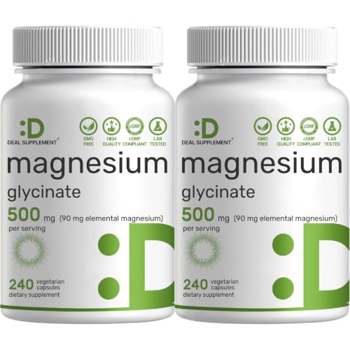 Magnesium Glycinate 500mg, 480 Veggie Capsules (2 Pack) | 100% Chelated for Easy Absorption | Essential Mineral Supplement for Muscle, Sleep, & Heart Health*