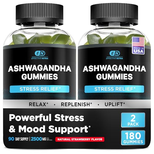 EFFECTIVE NUTRA Ashwagandha Gummies 1500mg | Stress Relief, Immune Support, Calm Mood, Energy | Natural Berry Flavor | 90-Day Supply | Vegan, Gluten-Free, Non-GMO | Supplement for Men & Women (2-Pack)