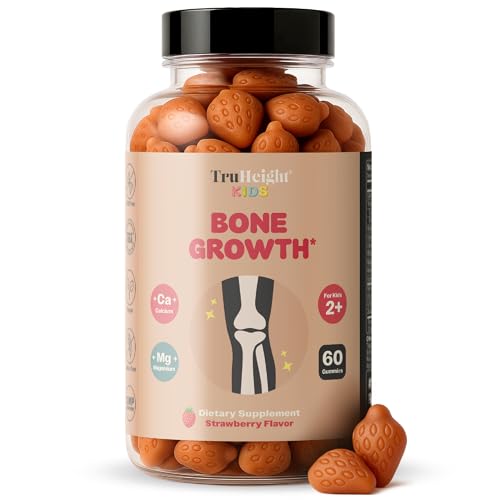 TruHeight Kids Bone Growth Gummies (Strawberry, Ages 2+) All Natural Kids & Toddler Vitamins - Vitamin D, Calcium, K2, Magnesium Multivitamin - Natural Growth & Development, Builds Strong Bones, Vegan