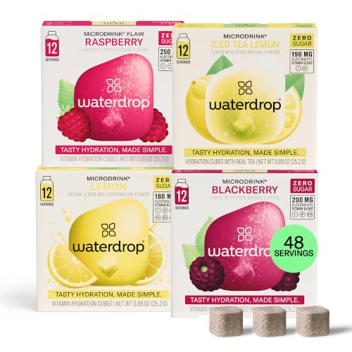 Waterdrop Hydration Cubes with Vitamin C, B Vitamins and Electrolytes, 4 Flavor Electrolyte Variety Pack, Flavored Water Enhancer Cubes for Still & Sparkling Water, Low Calorie, Sugar Free, 48 Count