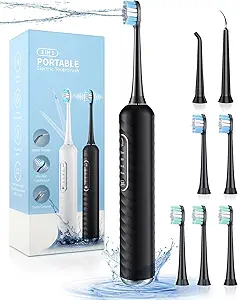 UNINGOPI Electric Toothbrush with Water flosser, 3 in 1 Teeth Cleaning Kit with 7 Modes, Electric Toothbrush and flosser Combofor Adults, Water Flosser Portable for Travel and Home (Black)