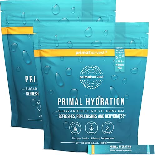 Primal Harvest Electrolytes Powder Packets Primal Hydration, Easy Open Packets, Energy Drink Mix 2 Pack Bundle (Lemon Berry, 60 Packs)