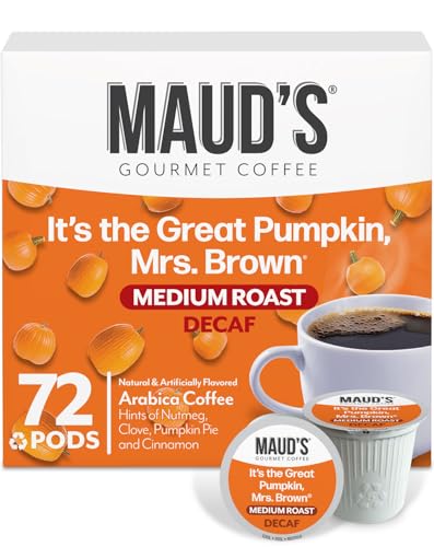 Maud's Decaf Pumpkin Spice Flavored Coffee Pods, 72 ct, Medium Roast Flavored Coffee in Recyclable Single Serve Pods  100% Arabica Beans, Compatible with Keurig K Cups Maker