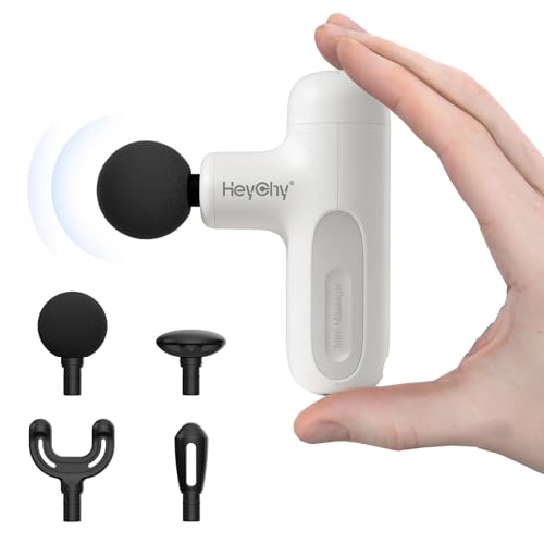Super Mini Massage Gun Deep Tissue with 5 Speeds, Small Travel Size Percussion Muscle Massager for Pain Relief with 4 Attachments, Handheld Portable Massager Gun for Man & Women, White