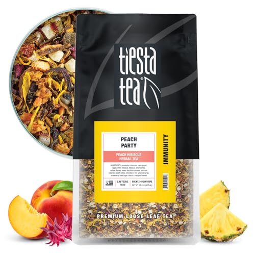 Tiesta Tea - Peach Party, Peach Hibiscus Herbal Tea, Premium Loose Leaf Tea Blend, Non-Caffeinated Fruit Tea, Make Hot or Iced & Up to 200 Cups, 16 oz Resealable Pouch