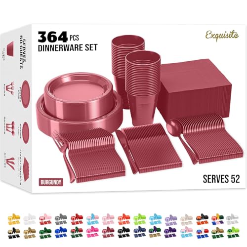 350 Pcs Burgundy Plastic Plates For Party
