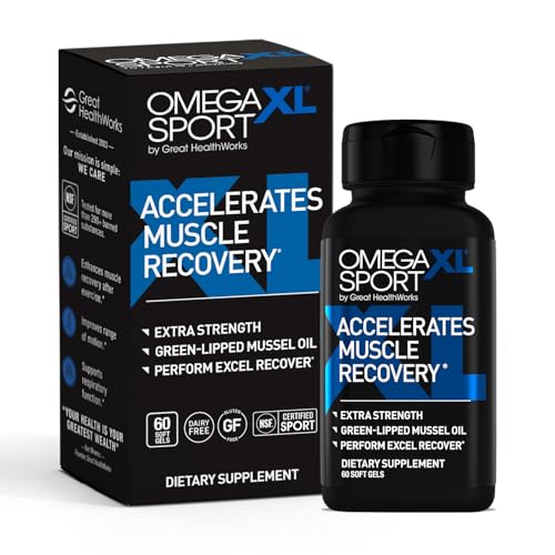 OmegaXL Sport Extra Strength Muscle Recovery Supplement and Respiratory Support Supplement - Improves DOMS and ROM, Clinically Supported Green-Lipped Mussel Oil (60 Softgels)