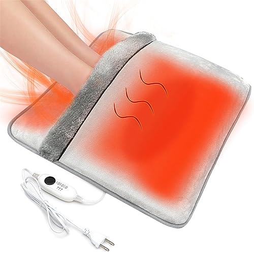 Double Sided Electric Foot Warmer with Machine Washable & 8 Hrs Timer, Feet Heating Pads Non-Slip,Electric Heated Warmers for Bed,Under Desk,Office,Home,Christmas Gifts,Grey,20''*20