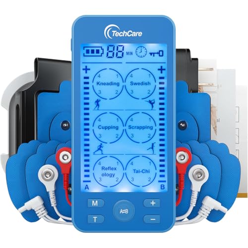 Tens Unit Plus 24 Rechargeable Electronic Pulse Massager Machine Multi Mode Device with All Accessories (Blue)