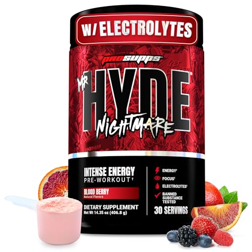 PROSUPPS Mr. Hyde Nightmare Pre Workout Powder with Caffeine & Beta Alanine - Preworkout for Intense Energy, Mental Focus & Performance - Gym & Fitness Supplements (Blood Berry, 30 Servings)