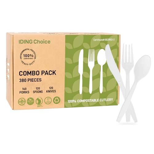 IDING Choice 380 Count Heavy Duty Compostable Cutlery Set