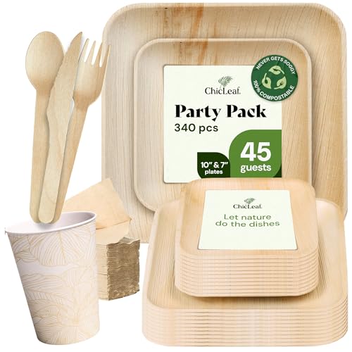 Chic Leaf Compostable Palm Leaf Plates & Cups Set