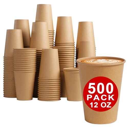 Lamosi 500 Count 12 oz Kraft Paper Cups, Disposable Hot/Cold Paper Coffee Cups, 12 Ounce Beverages Cups, Water Cups for Party Picnic Travel and Events