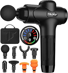 TOLOCO Massage Gun, Muscle Massage Gun Deep Tissue, Percussion Massage Gun with 15 Replacement Heads, Super Quiet Portable Electric Massager for Athletes, Treatment, Relax, Black