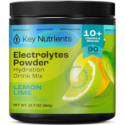 KEY NUTRIENTS Multivitamin Electrolytes Powder No Sugar - Refreshing Lemon Lime Electrolyte Powder - Endurance & Energy Supplement - Hydration Powder - No Calories - 90 Servings - Made in USA