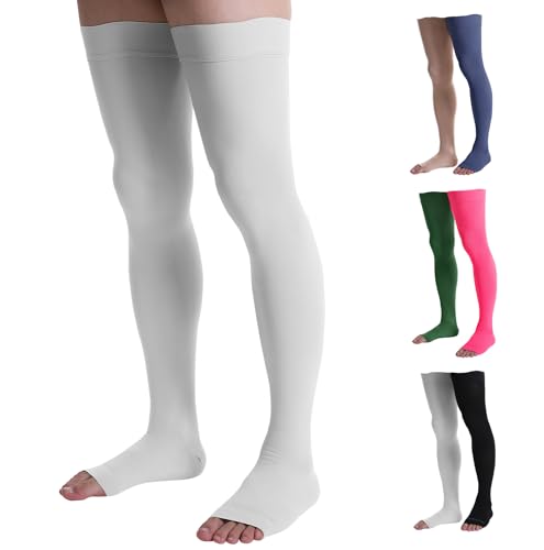 Doc Miller Thigh High Compression Socks - Open Toe, 20-30mmHg for Varicose Veins, Calf, Leg & Ankle Support, Pregnancy & Maternity Stockings, Small to Plus Size
