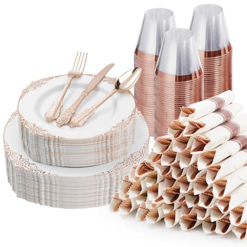 350PCS Rose Gold Plastic Plates (Bestluck)