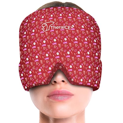 TheraICE Migraine Relief Cap, Migraine Ice Pack Mask, Women Cooling Gel Hat, Face Cold Compress Head Wrap for Her Stress. Great Gift for Mom, Sister, Girlfriend, Grandma & Teacher
