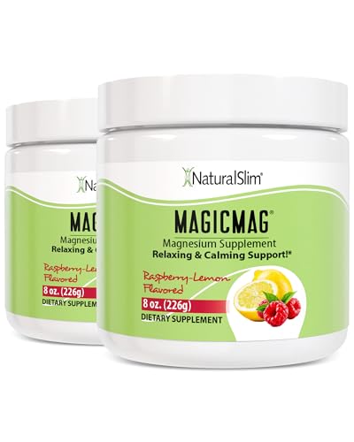NaturalSlim Magicmag Pure Magnesium Citrate Powder Stress, Constipation, Muscle, Heart Health, and Sleep Support | Raspberry Lemon Magnesium Supplement - 8oz Drink Mix (2 Pack)