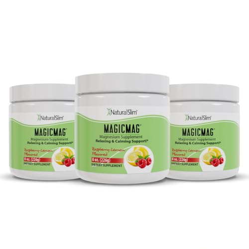 NaturalSlim Magicmag Pure Magnesium Citrate Powder Stress, Constipation, Muscle, Heart Health, and Sleep Support | Raspberry Lemon Magnesium Supplement - 8oz Drink Mix (3 Pack)