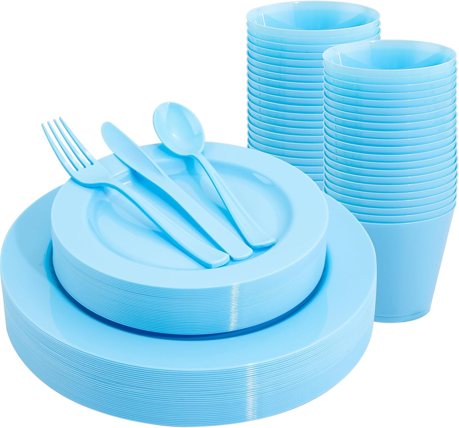 KIRE 150 Piece Blue Plastic Plates Disposable
