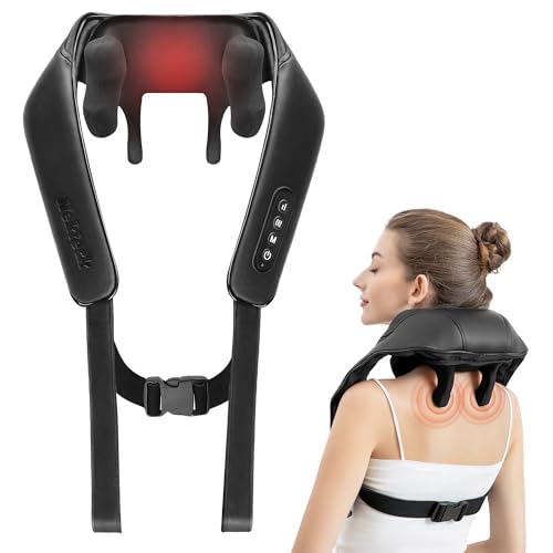 Nekteck Neck Massager, Cordless 6D Shiatsu Neck and Back Massager, Neck Massager for Pain Relief Deep Tissue, Ideal Gift for Men and Women, Ideal for Home, Office and Car, with Heat, Black