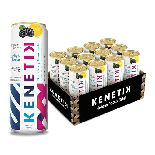 KENETIK Nootropic Ketone Drink, Ketones for Energy & Focus, Caffeine & Sugar Free, High Performance D-BHB Ketone Mix, Fuel w/Zero Crash or Jitters, Ready to Drink - Blackberry Lemonade 12 Pk