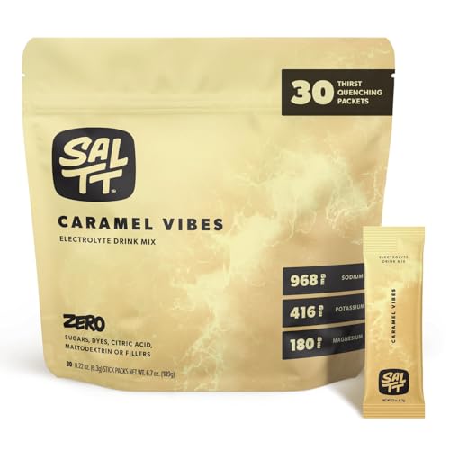 Keto Chow SALTT Electrolytes Powder Packets, Caramel Vibes (30 Hydration Packets) - Magnesium, Potassium, Sodium, Trace Minerals - Vegan, Gluten Free, Sugar Free - Travel Essentials - Made in USA
