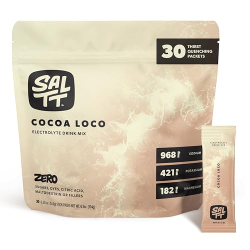 Keto Chow SALTT Electrolytes Powder Packets, Cocoa Loco (30 Hydration Packets) - Magnesium, Potassium, Sodium, Trace Minerals - Vegan, Gluten Free, Sugar Free - Travel Essentials - Made in USA
