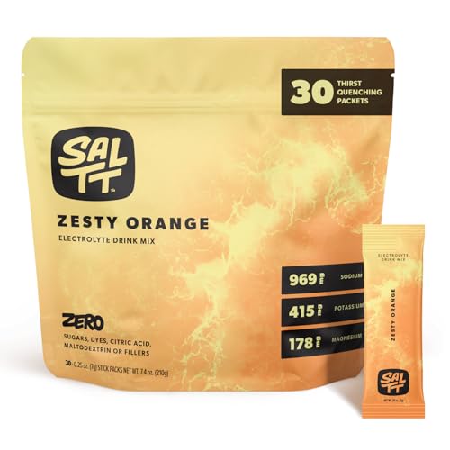 Keto Chow SALTT Electrolytes Powder Packets, Zesty Orange (30 Hydration Packets) - Magnesium, Potassium, Sodium, Trace Minerals - Vegan, Sugar Free, Gluten Free - Travel Essentials - Made in USA