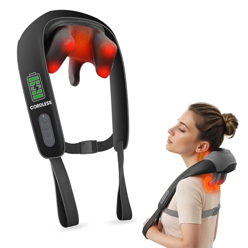 Snailax Neck Massager for Pain Relief Deep Tissue, Neck Massage with Heat, Cordless Massager for Back and Shoulder Pain, Deep Kneading Back Massager, Gift for Mom Dad