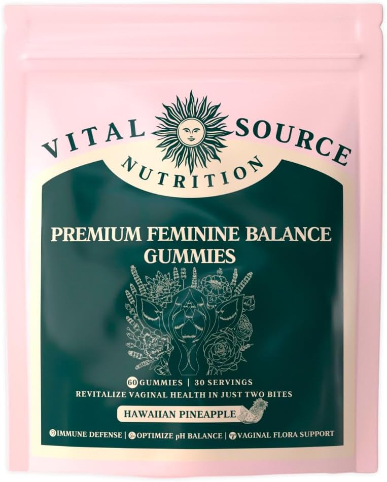 Vital Source Nutrition - Premium Feminine Balance Gummies - for Womens Health & Wellness - Immune Support - Vegan, Gluten-Free - Hawaiian Pineapple - 60 Gummies - 30 Servings