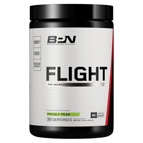 BARE PERFORMANCE NUTRITION BPN Flight Pre Workout, Supports Energy and Mental Focus, Improved Endurance & Muscle Pumps with CarnoSyn Beta Alanine, Prickly Pear, 30 Servings