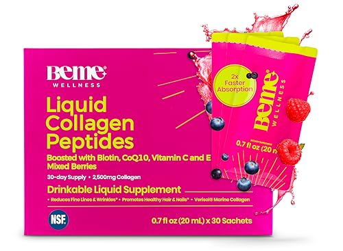BeMe Liquid Collagen for Women - 2500mg Verisol hydrolyzed Marine Liquid Collagen - Clinically Tested Collagen Supplements - Quick Absorption, high bioavailability - Supports Skin, Hair & Nails