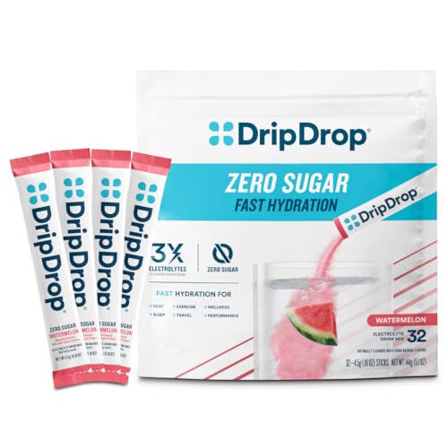 DripDrop Sugar Free Hydration Packets - Zero Watermelon - Single Serve Electrolytes Powder Drink Mix - Non-GMO, Gluten Free, Vegan - 32 Sticks