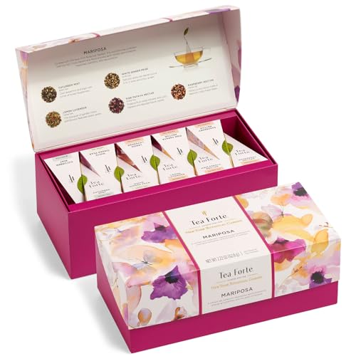 Tea Forte Mariposa Presentation Box Tea Gift Sampler, 20 Count, 2 of Each Variety Individually Wrapped Handcrafted Pyramid Infuser Bags