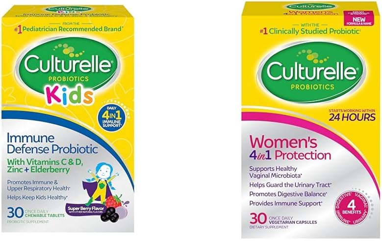 Culturelle Immune Defense Probiotic with Vitamin C, Vitamin D and Zinc + Elderberry, Non-GMO, 4-in-1 & Womens 4-in-1 Daily Probiotic Supplements for Women - Supports Vaginal Health