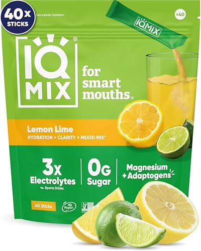 IQMIX Hydration Electrolyte Powder  4-in-1 Formula for Hydration, Mental Clarity, Mood and Recovery  Sugar-Free Drink Mix, Keto, Magnesium L-Threonate, Lions Mane  40 Count Lemon Lime