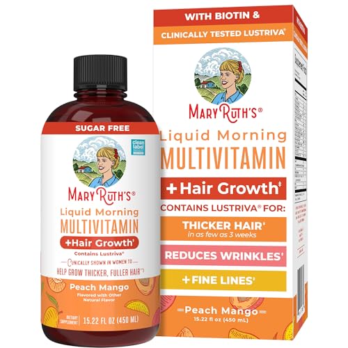 MaryRuth Organics Liquid Multivitamin+Hair Growth | Biotin 10000mcg | Lustriva Hair Growth Supplement | Clinically Tested in Women for Thicker Hair&Facial Wrinkle | Skin Care | Ages 18+ | 15.22 Fl Oz