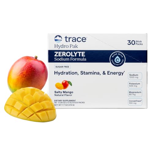 Trace Minerals ZeroLyte - Drink Mix Powder Supports Hydration & Energy - Aids Healthy Nerve & Muscle Function - Support Heart & Digestion Health - Salty Mango, 30 Packets (30 Servings)