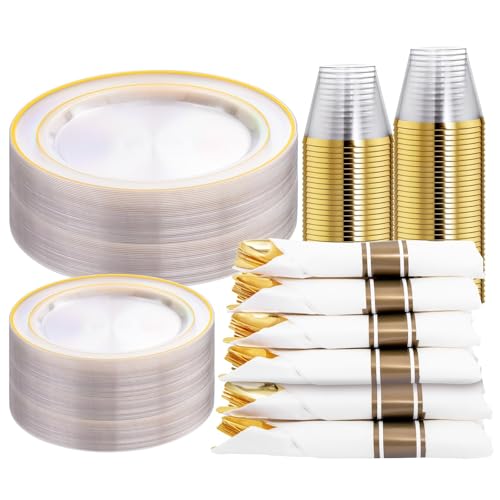 WELLIFE 210PCS Clear-Gold Plastic Plates
