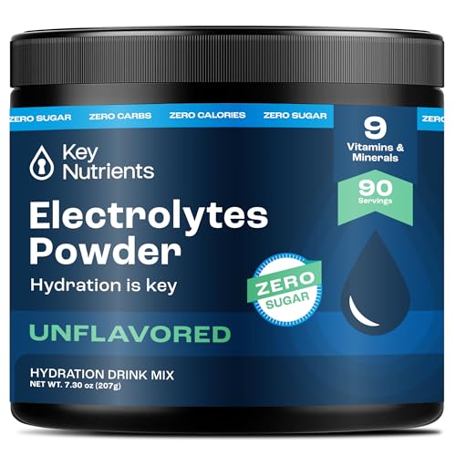 KEY NUTRIENTS Electrolytes Powder No Sugar - Unflavored Electrolyte Powder - Keto Electrolytes Powder - Unflavored Electrolytes - Hydration Powder - 90 Servings, Post Workout & Recovery