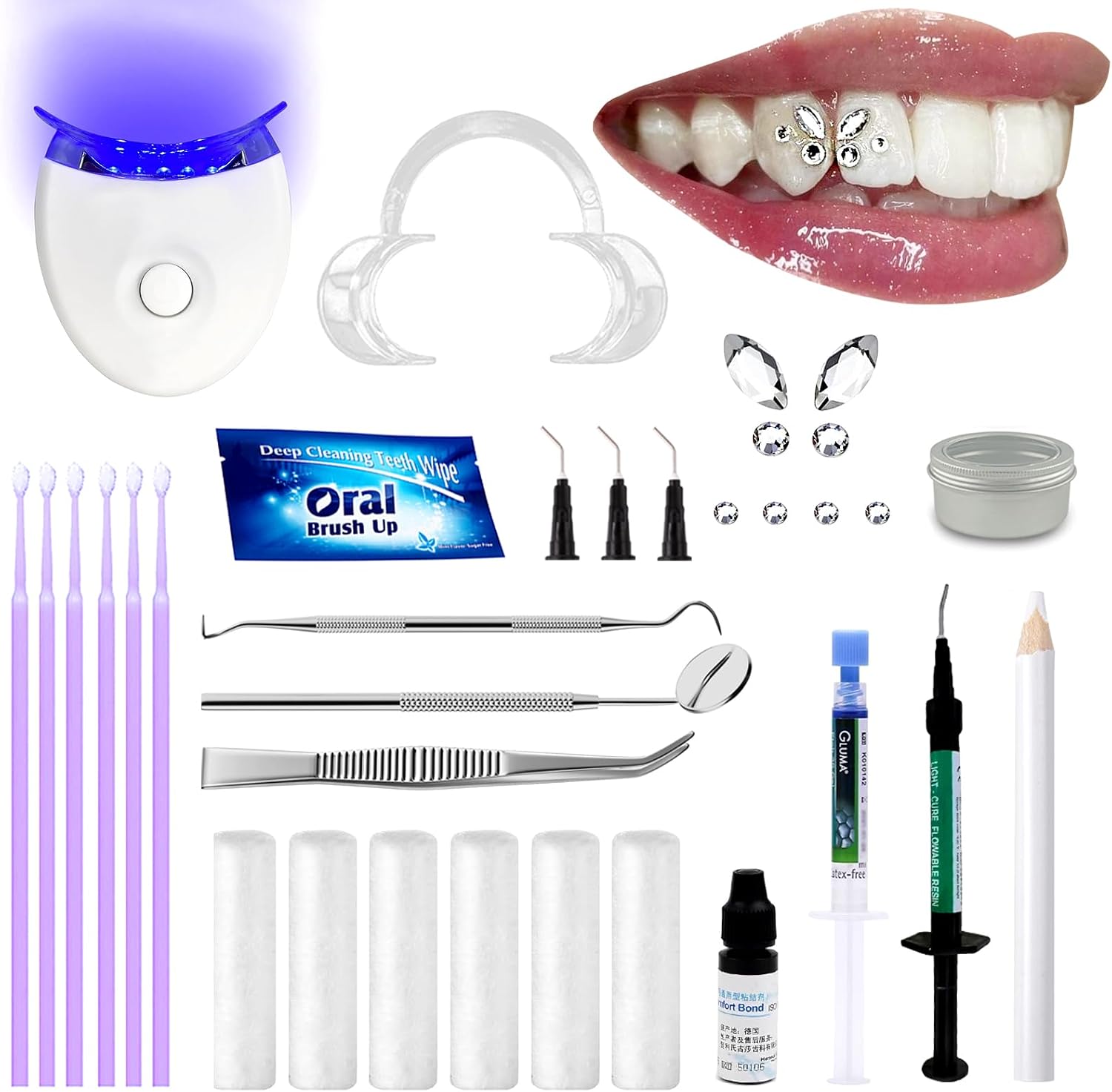 Tooth Gem Kit Professional- Include Adhesive, Cure Light, Super Bling Crystal, DIY Dental Jewelry Set, Home Teeth Gem Kit, Safe & Easy Application - Long Lasting Sparkle(Butterfly kit)